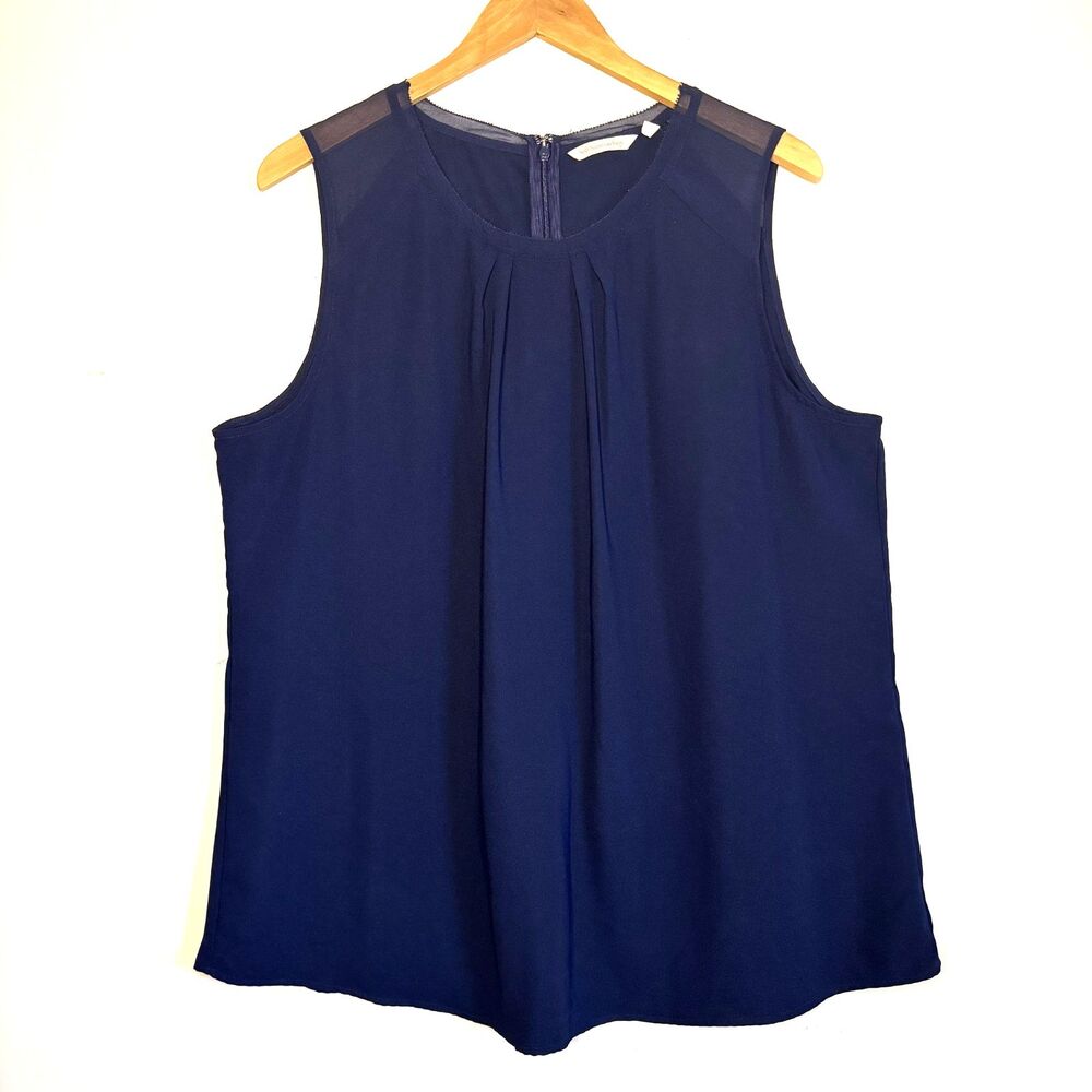 Soft Surroundings Pleated Tunic Top Womens XL Navy Blue Flowy Minimalist Modest